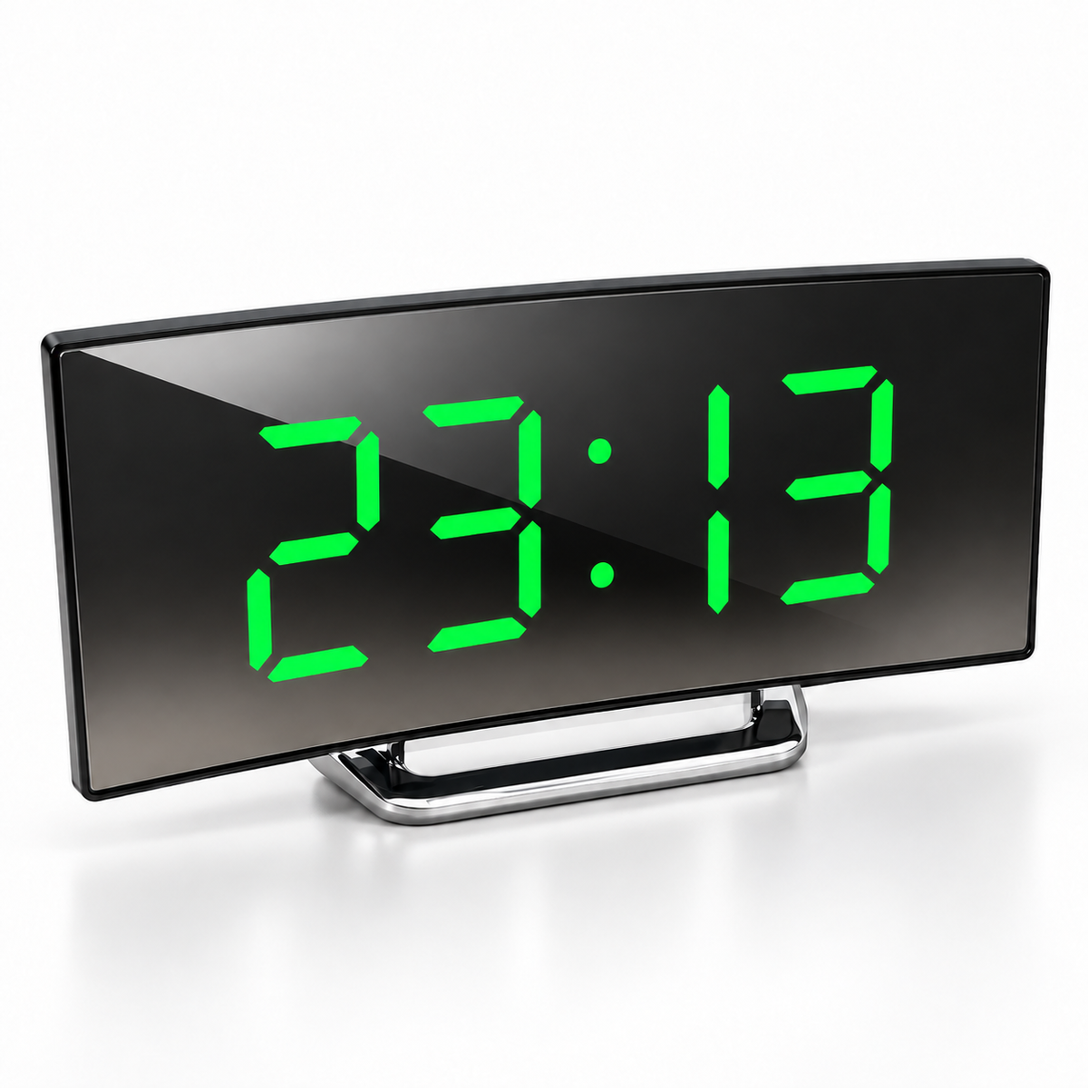 Digitaler Wecker mit LED-Spiegel und gebogenem Display