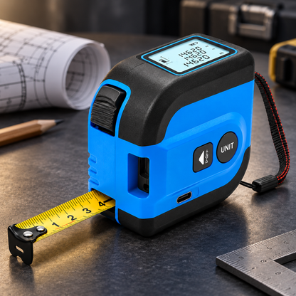 Digitales Maßband und Laser-Entfernungsmesser im kompakten Design