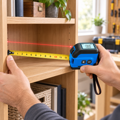 Digitales Maßband und Laser-Entfernungsmesser im kompakten Design