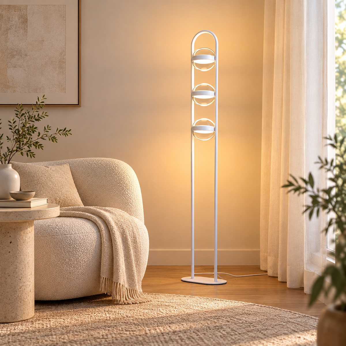Dæmpbar gulvlampe med glaskugle, justerbar lysstyrke, jern