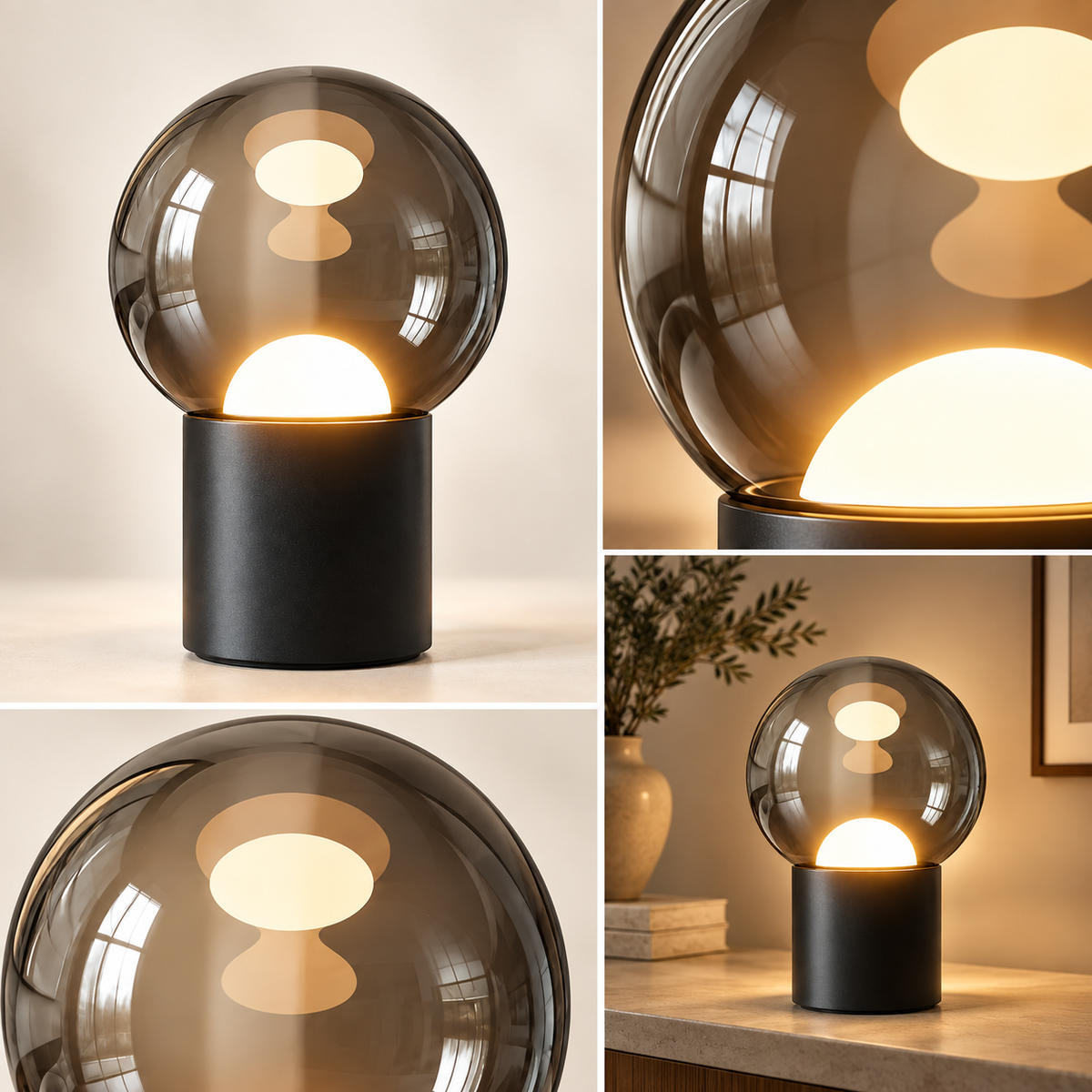 Lámpara de mesa moderna LED regulable con base táctil ajustable, ovalada