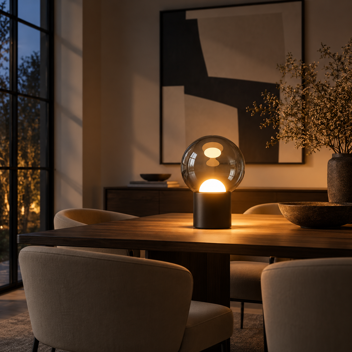 Lámpara de mesa moderna LED regulable con base táctil ajustable, ovalada
