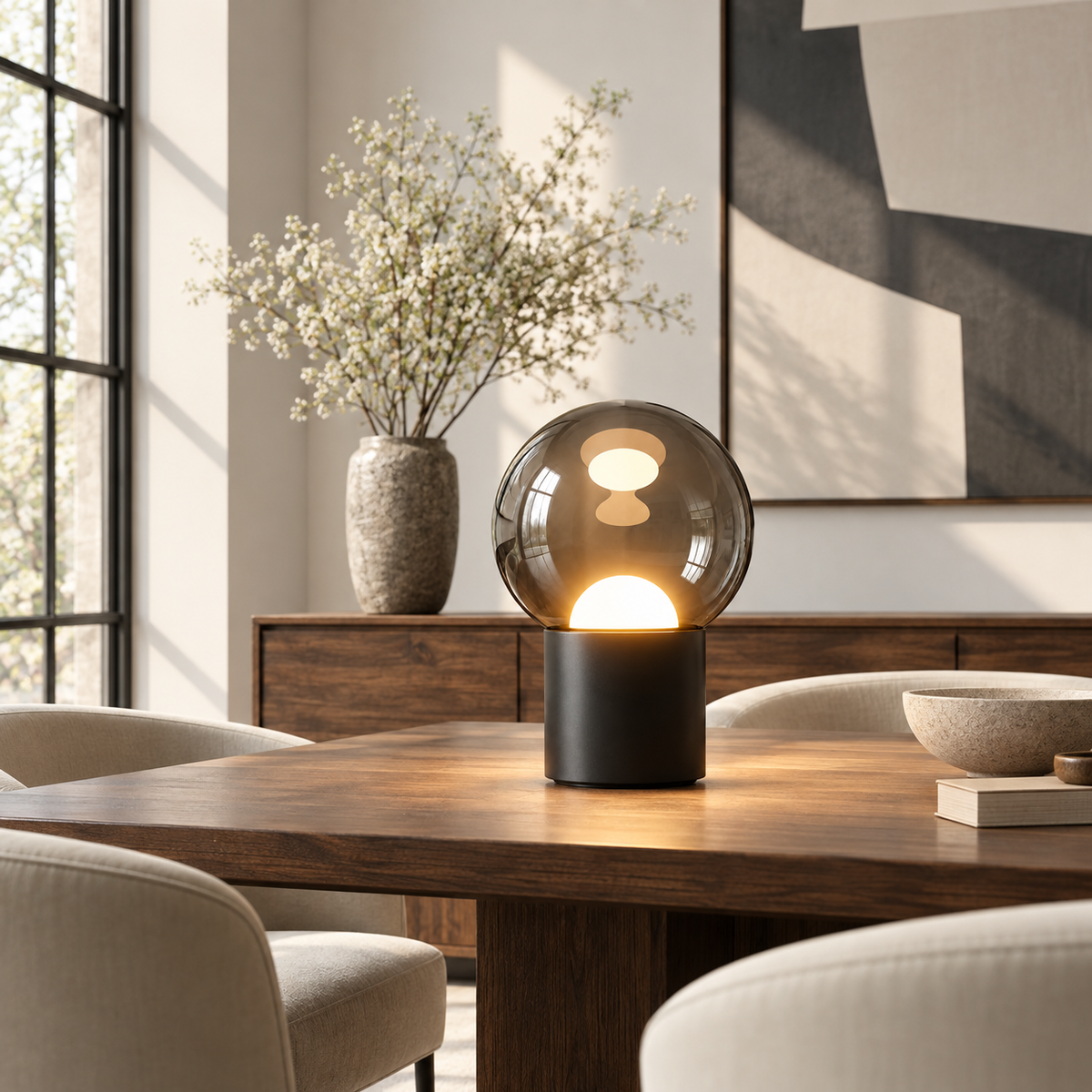 Lámpara de mesa moderna LED regulable con base táctil ajustable, ovalada