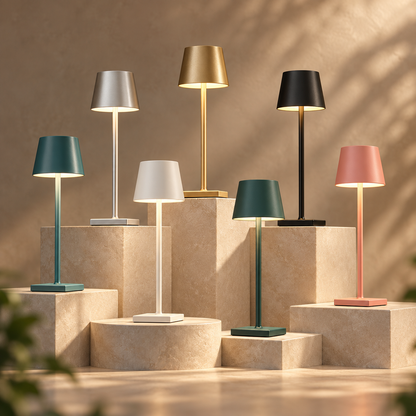 Lámpara de mesa LED inalámbrica regulable con base metálica táctil moderna