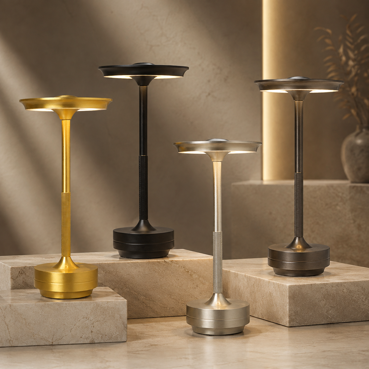 Dæmpbar lampe – trådløs metallisk bordlampe i moderne design