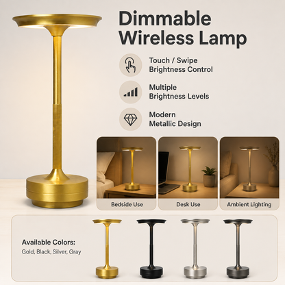 Dæmpbar lampe – trådløs metallisk bordlampe i moderne design