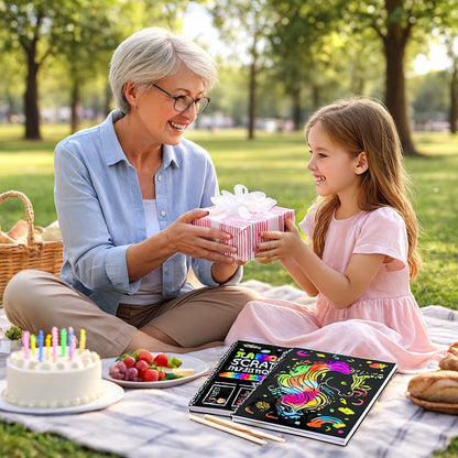 Juego de manualidades de arte de rascar con papel para dibujar y arcoíris