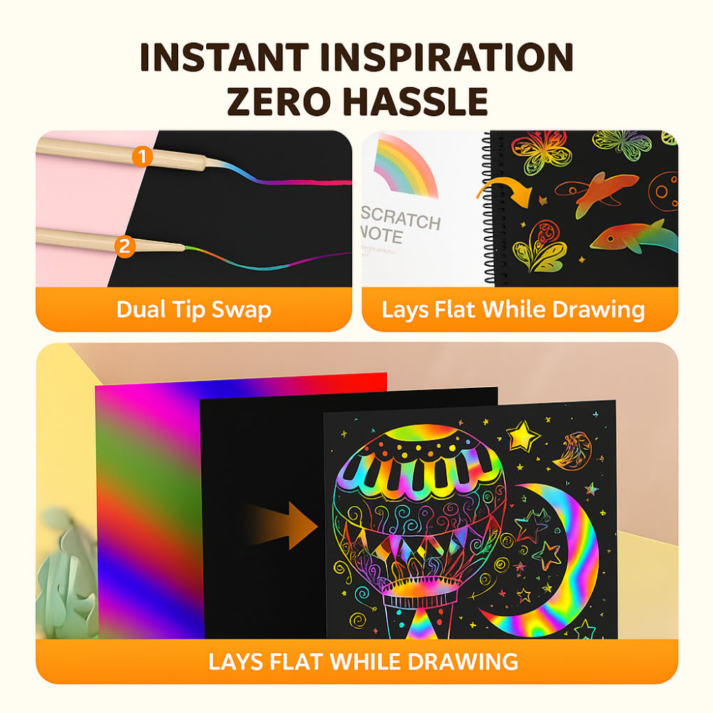 Juego de manualidades de arte de rascar con papel para dibujar y arcoíris
