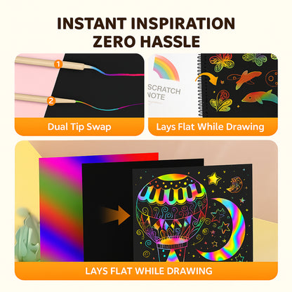 Juego de manualidades de arte de rascar con papel para dibujar y arcoíris
