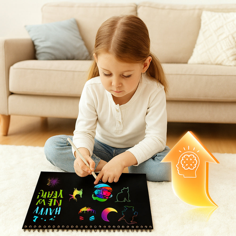 Juego de manualidades de arte de rascar con papel para dibujar y arcoíris