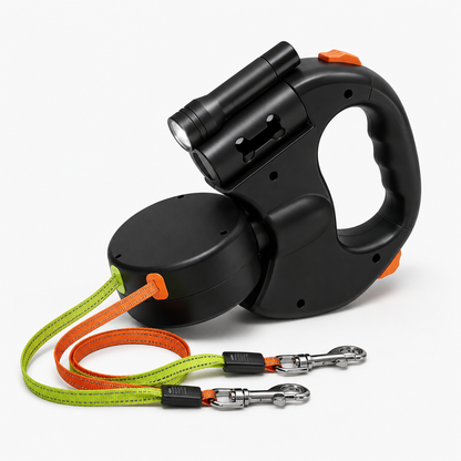 Guinzaglio doppio per cani con luce LED e design a mani libere