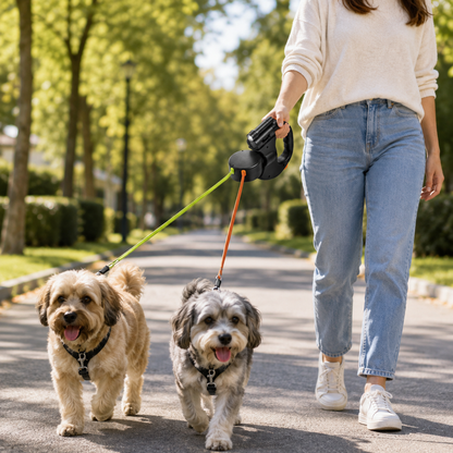 Guinzaglio doppio per cani con luce LED e design a mani libere