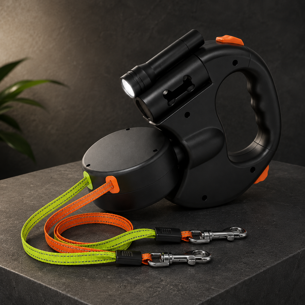 Guinzaglio doppio per cani con luce LED e design a mani libere