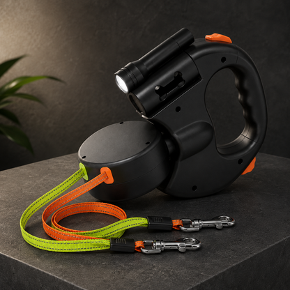 Guinzaglio doppio per cani con luce LED e design a mani libere