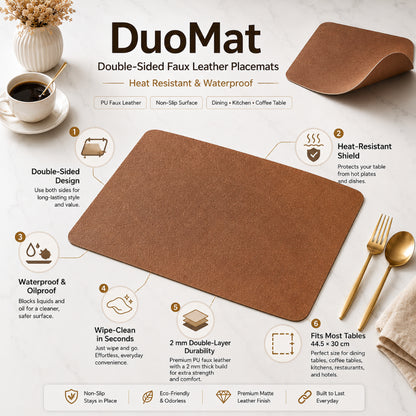 DuoMat | Double-Sided Faux Leather Placemats | Heat Resistant & Waterproof