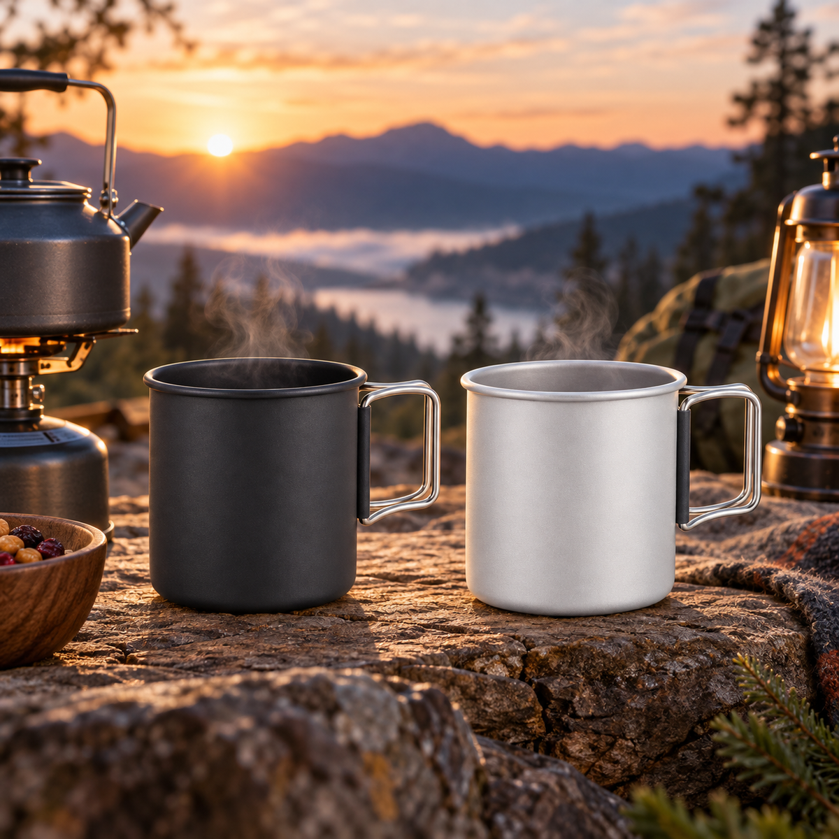 Holdbart isoleret aluminiumskrus til camping og udendørs fritidsaktiviteter