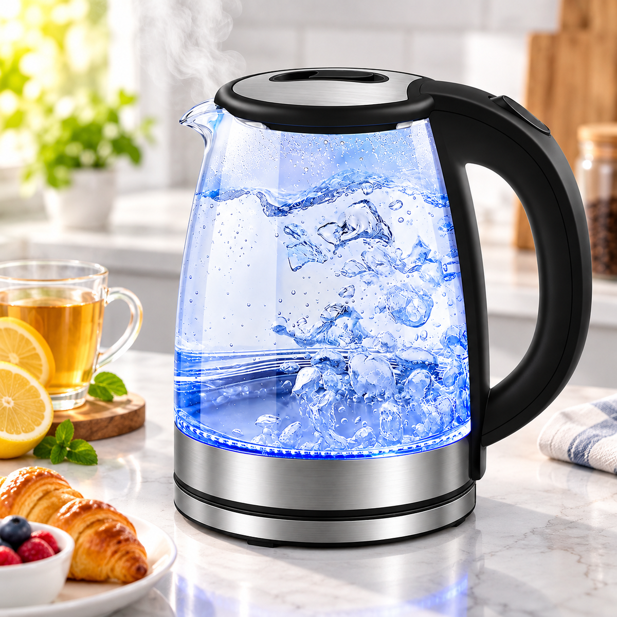Bollitore elettrico in acciaio inox, senza filo, con spegnimento automatico