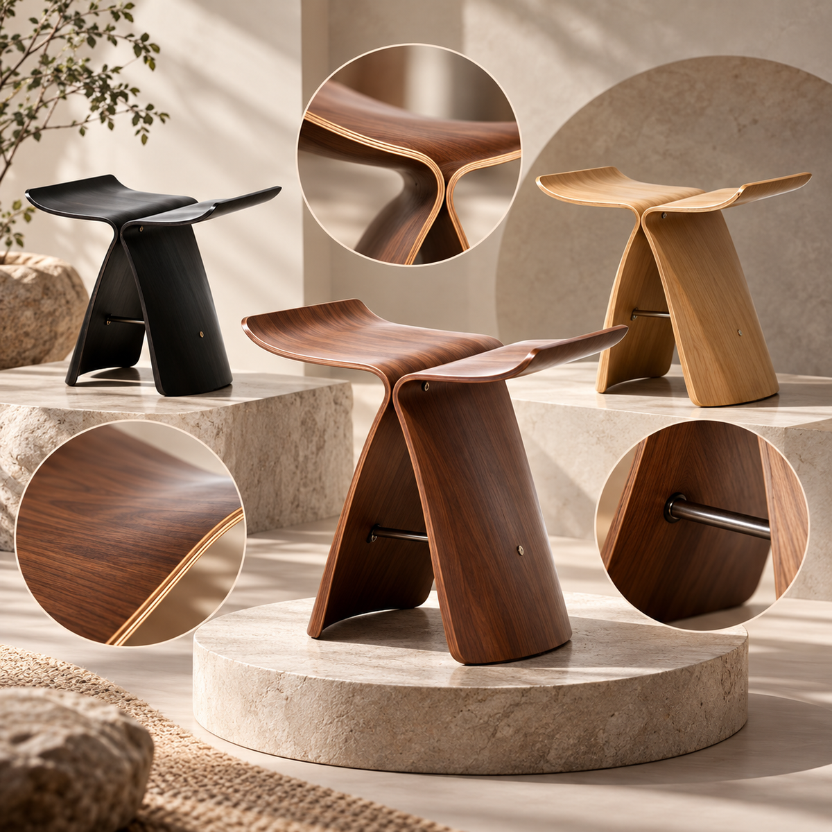 Eleganter Holzschemel, vielseitiger Hocker, modernes Design