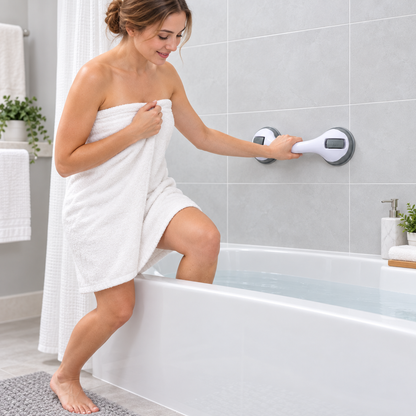 Barra de apoyo ergonómica con ventosas, ajustable, para la seguridad en el baño