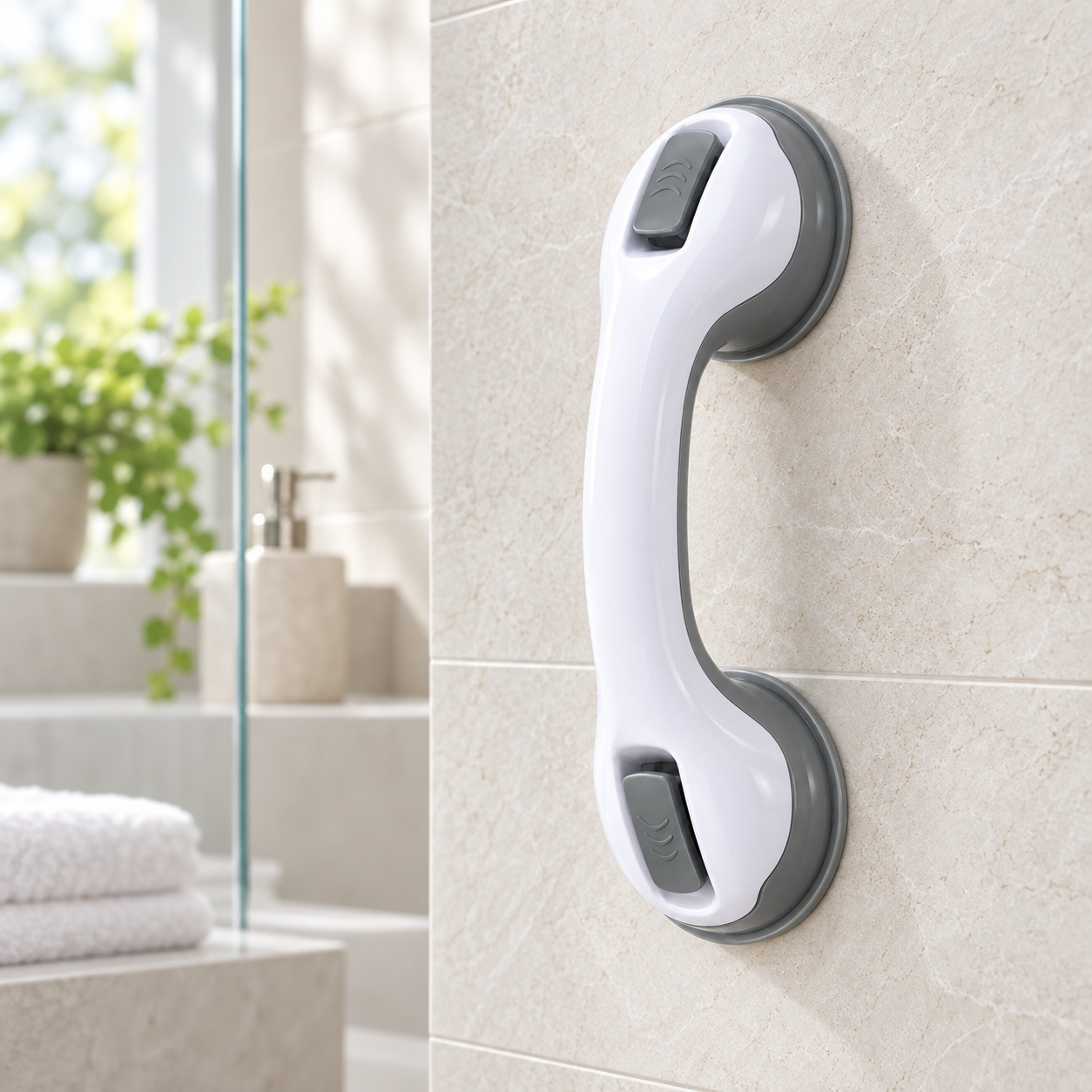 Barra de apoyo ergonómica con ventosas, ajustable, para la seguridad en el baño