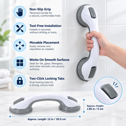 Barra de apoyo ergonómica con ventosas, ajustable, para la seguridad en el baño