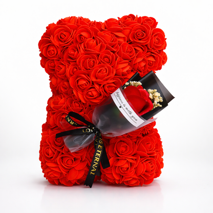 Decor de masă Ursuleț cu trandafir Floare artificială Cadou de Valentine Expunere