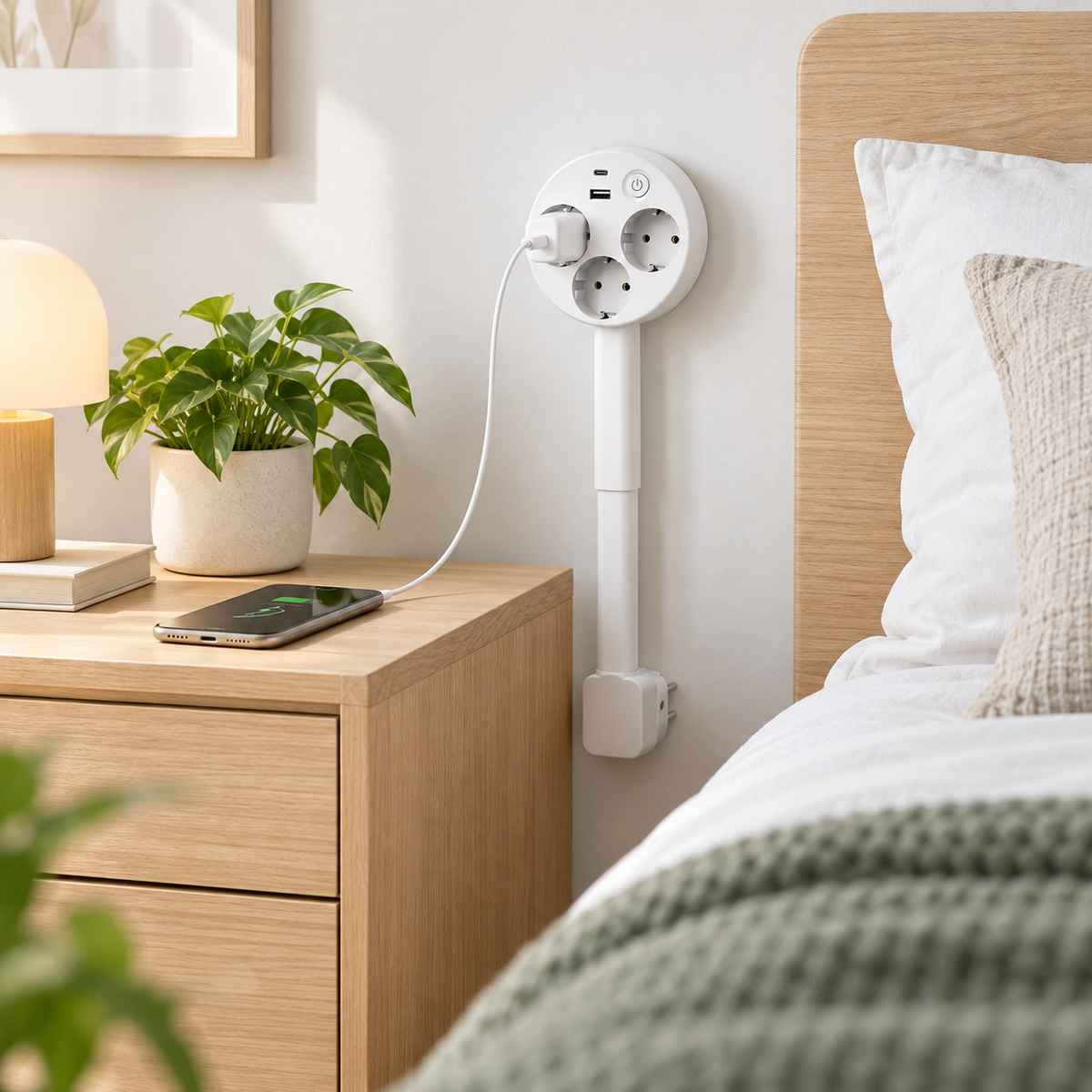 Smart stikdåse med udtrækkelige udtag og justerbart design