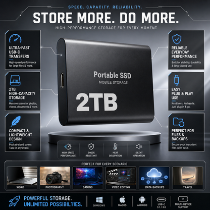 Disco Duro Externo SSD Portátil USB C Almacenamiento Móvil 2TB