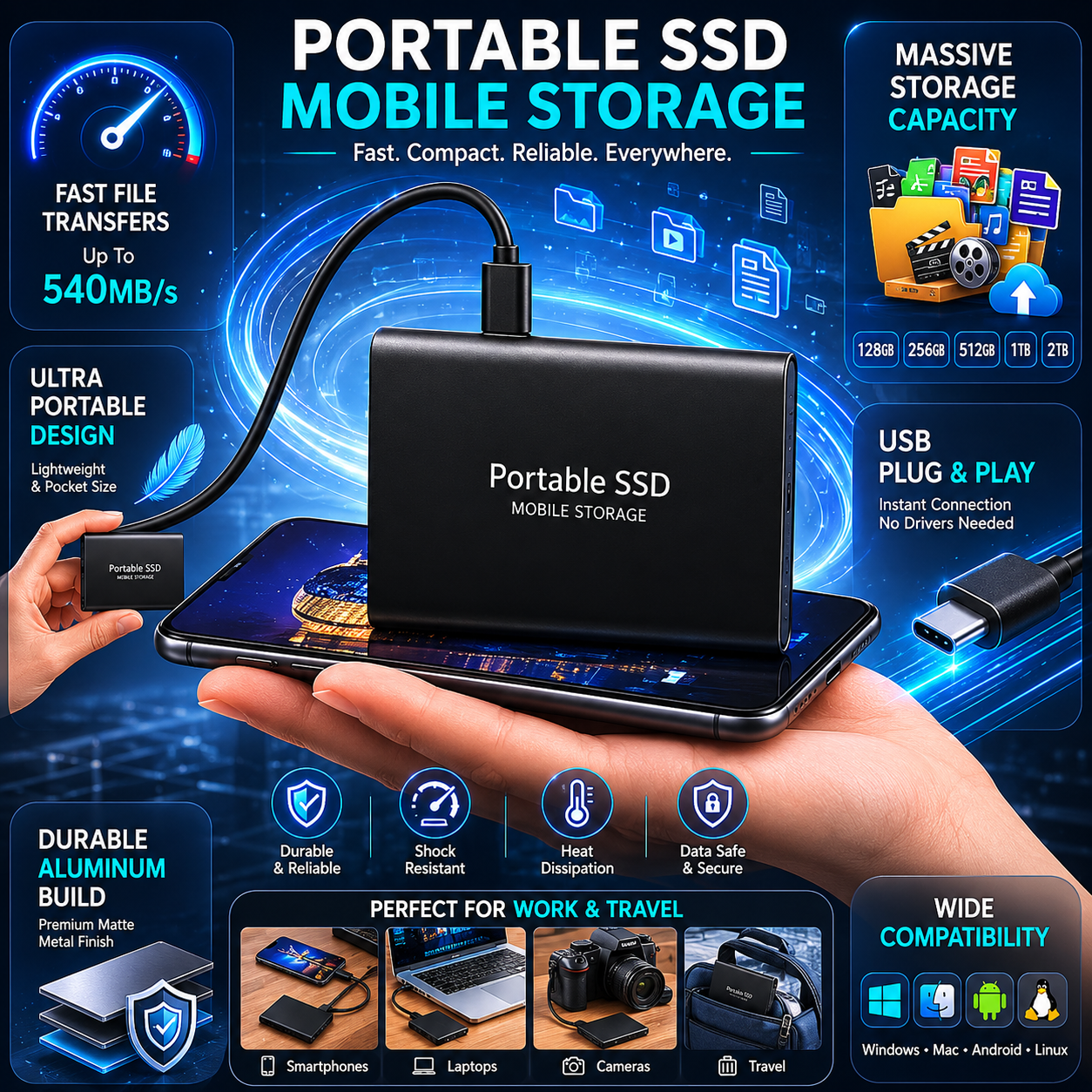 Dispositivo de almacenamiento móvil portátil SSD externo USB