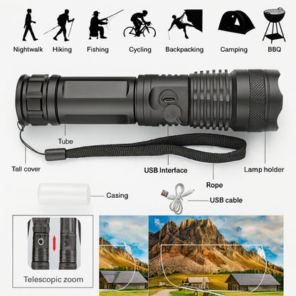 Flashlight LED Rechargeable Outdoor Handheld Light Tool