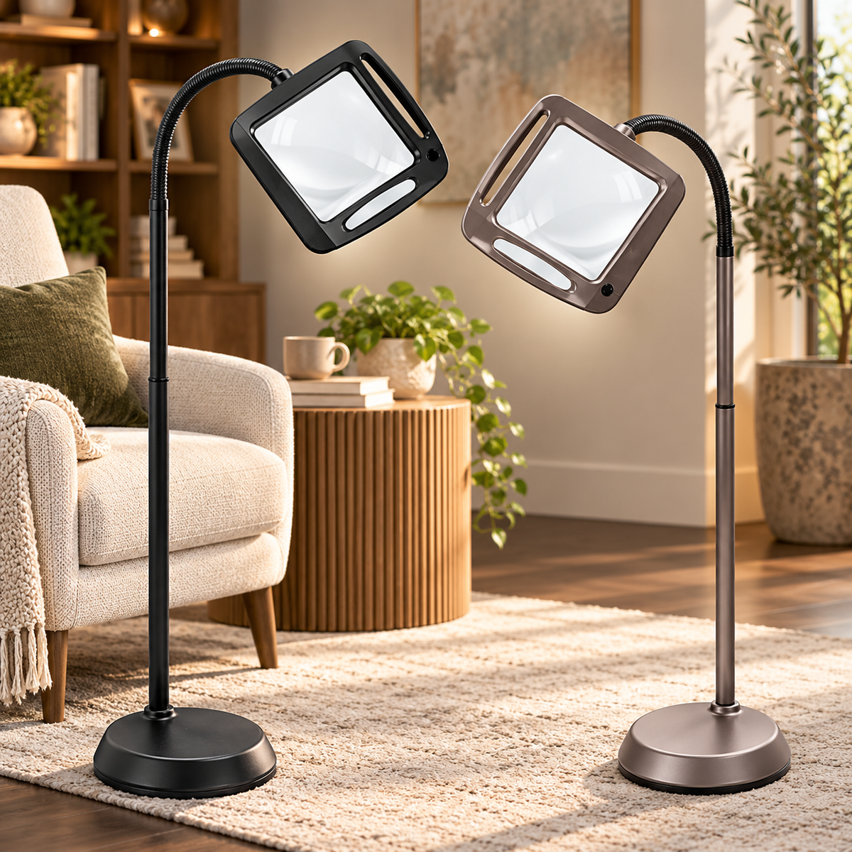 Lampada da terra con lente d'ingrandimento, lente grande, LED, altezza regolabile