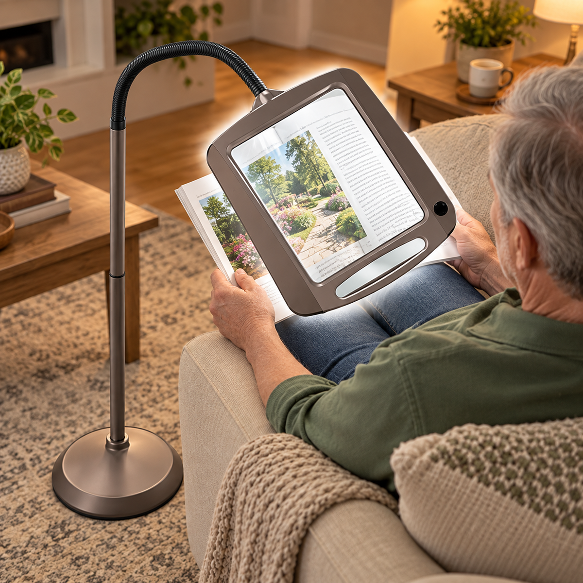 Lampada da terra con lente d'ingrandimento, lente grande, LED, altezza regolabile