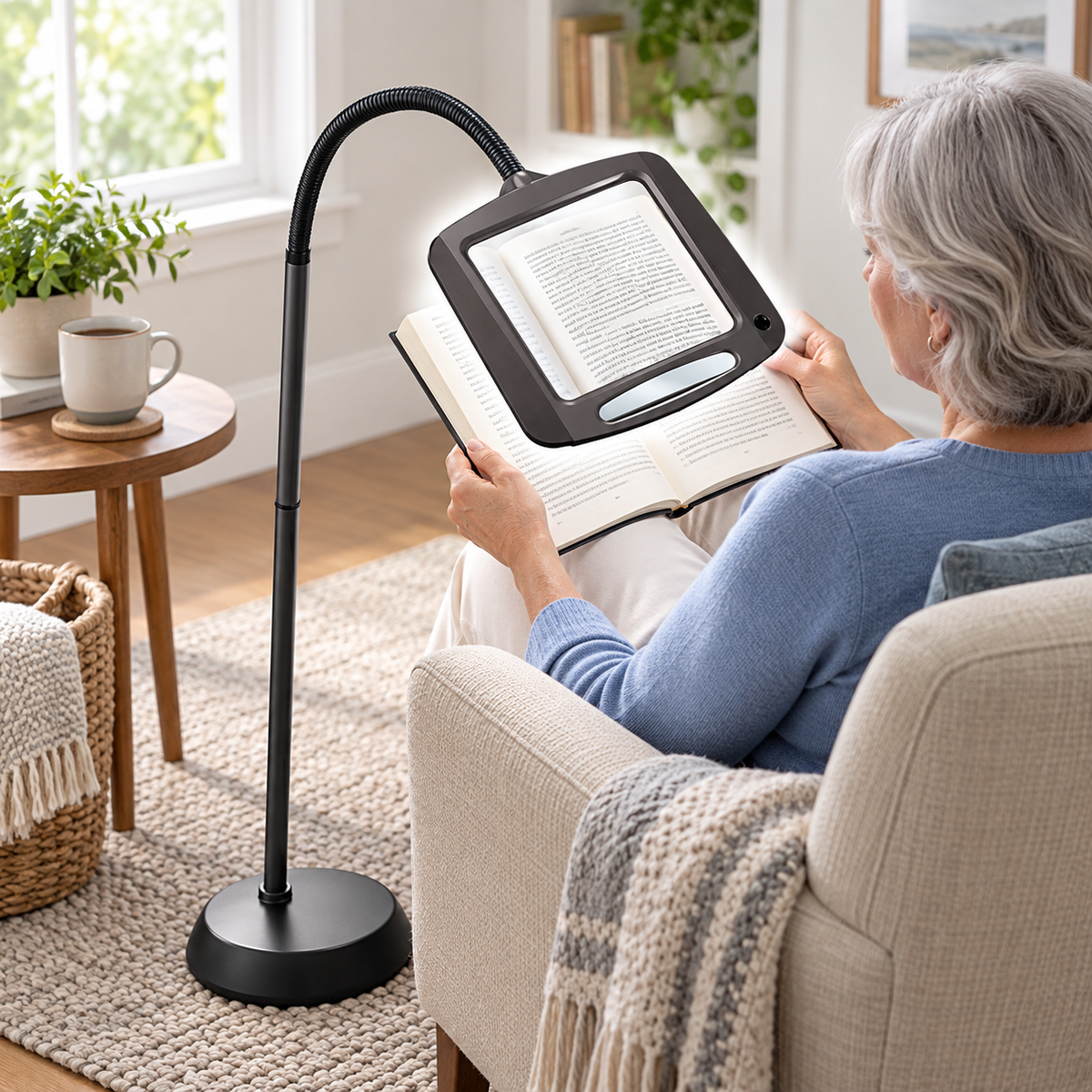 Lampada da terra con lente d'ingrandimento, lente grande, LED, altezza regolabile