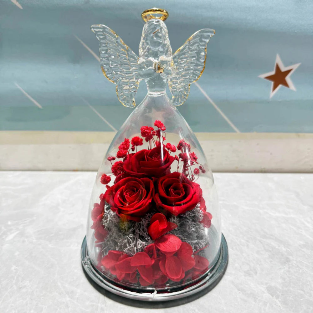 Esposizione con Cupola di Vetro, Rosa Conservata, Luce Angelica, Regalo Fiorito