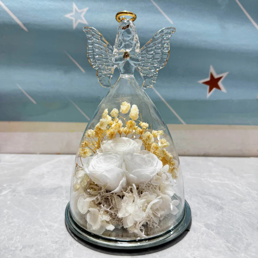 Esposizione con Cupola di Vetro, Rosa Conservata, Luce Angelica, Regalo Fiorito