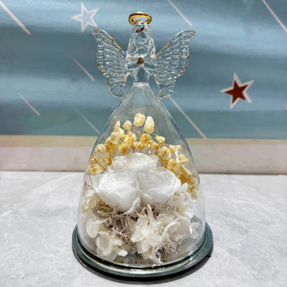 Esposizione con Cupola di Vetro, Rosa Conservata, Luce Angelica, Regalo Fiorito