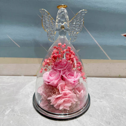 Esposizione con Cupola di Vetro, Rosa Conservata, Luce Angelica, Regalo Fiorito