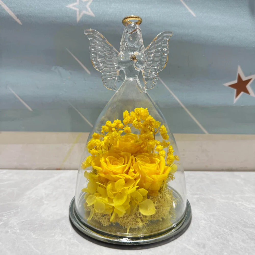Esposizione con Cupola di Vetro, Rosa Conservata, Luce Angelica, Regalo Fiorito