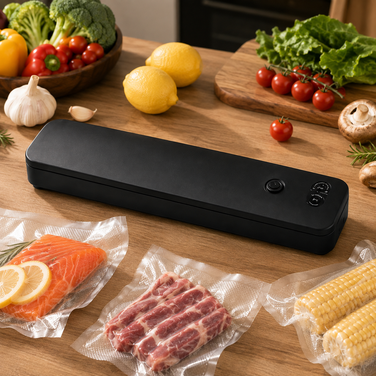 Envasadora al vacío de alimentos automática, compacta para encimera de cocina