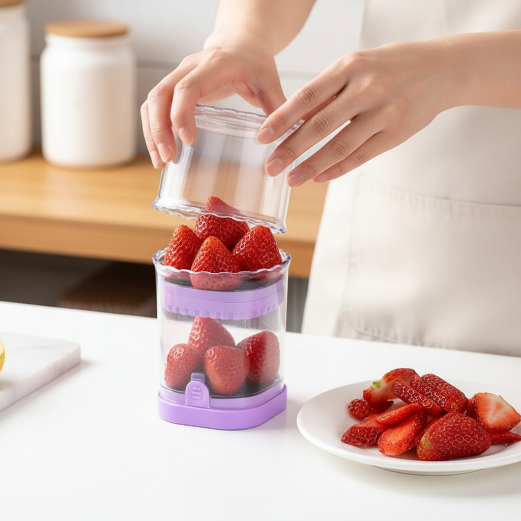 Cortador Frutas Acero Inoxidable 8 Cuchillas Rebanador Fresas