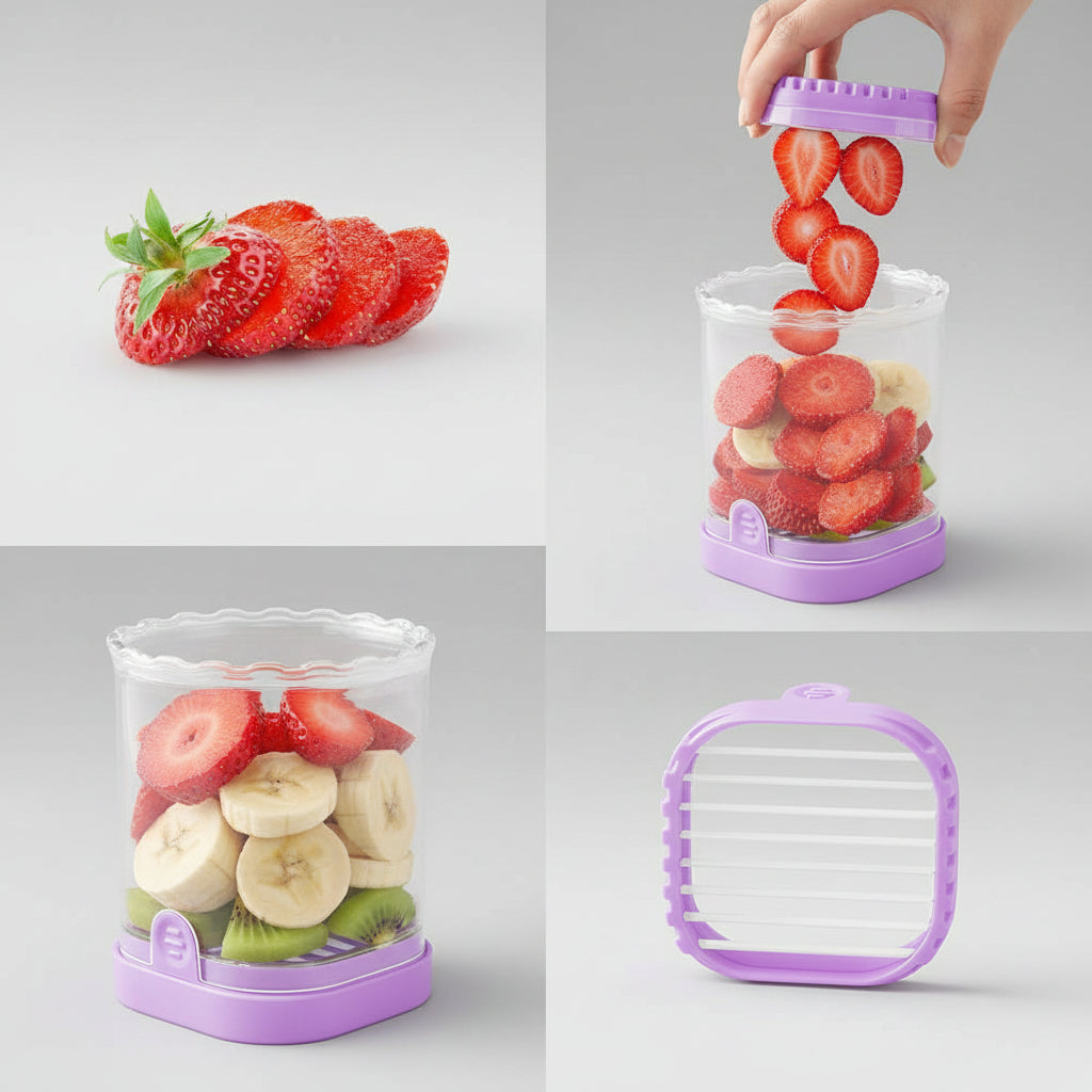 Cortador Frutas Acero Inoxidable 8 Cuchillas Rebanador Fresas
