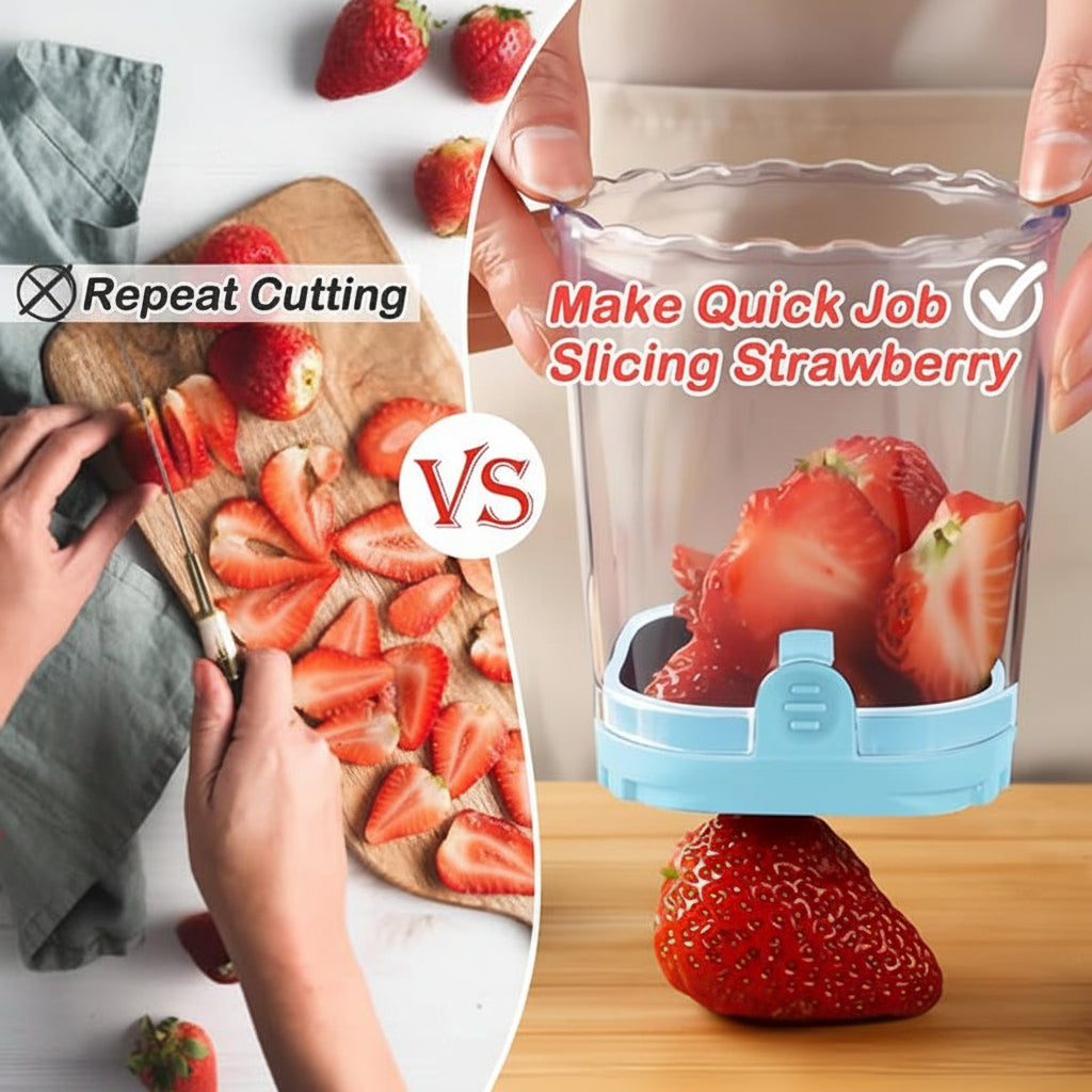 Cortador Frutas Acero Inoxidable 8 Cuchillas Rebanador Fresas