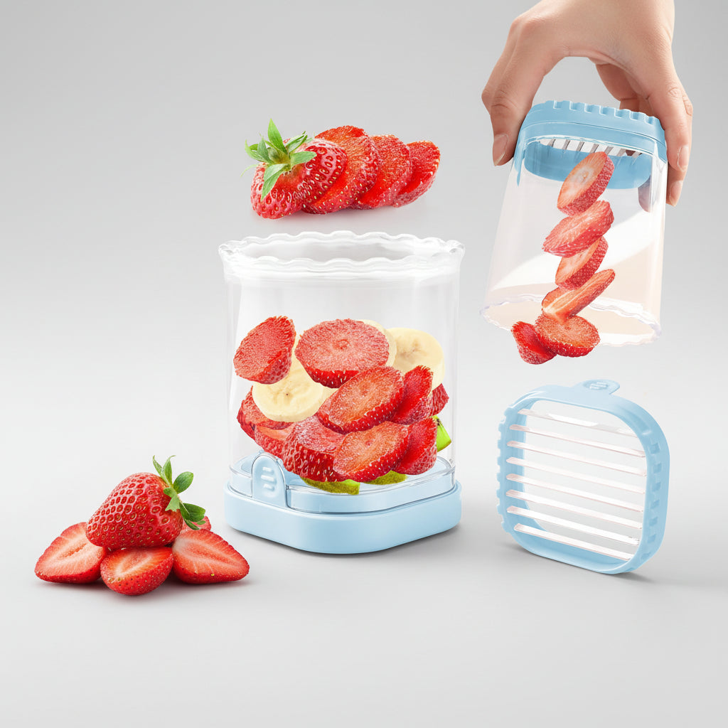 Cortador Frutas Acero Inoxidable 8 Cuchillas Rebanador Fresas