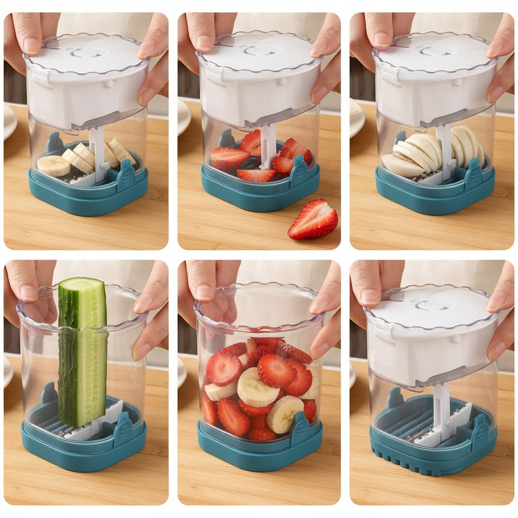 Cortador Frutas Acero Inoxidable 8 Cuchillas Rebanador Fresas