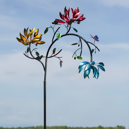 Móvil de viento exterior colorido con diseño de mariposa giratoria para jardín