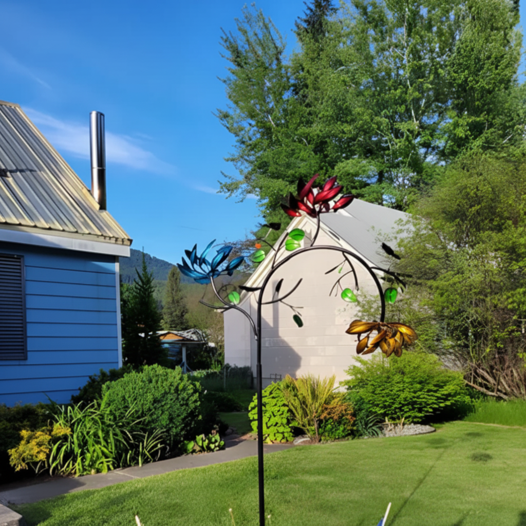 Móvil de viento exterior colorido con diseño de mariposa giratoria para jardín