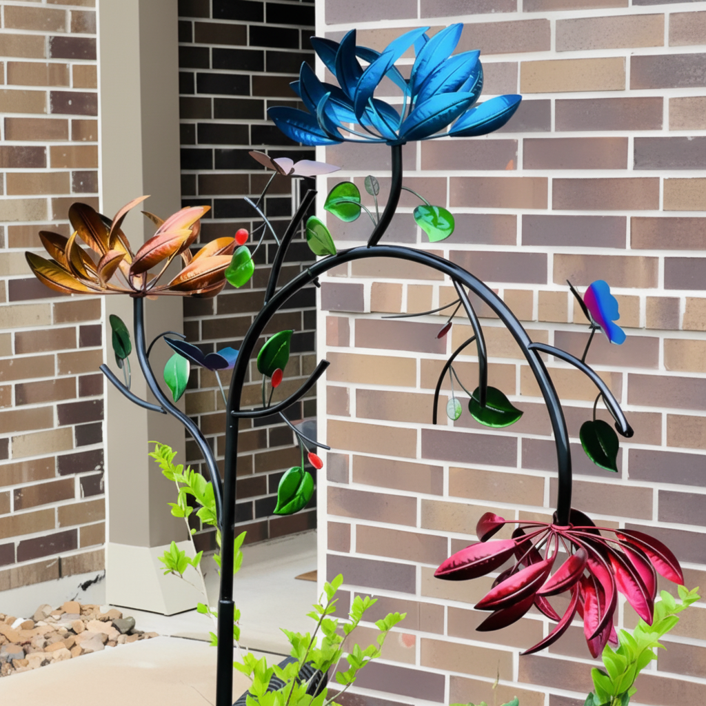 Móvil de viento exterior colorido con diseño de mariposa giratoria para jardín