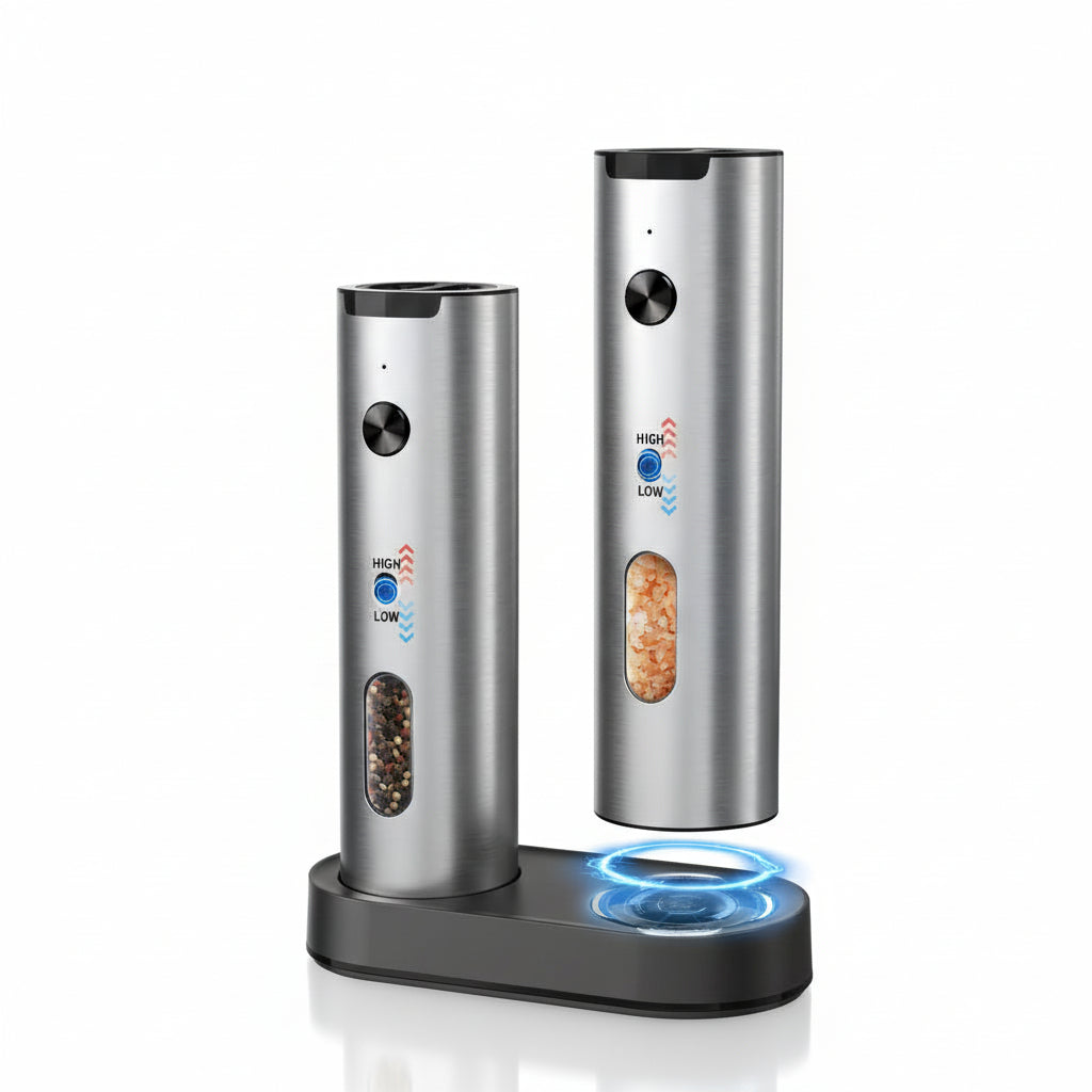 Conjunto de Moinhos Elétricos de Sal e Pimenta USB Recarregável Base de Carregamento ProMax