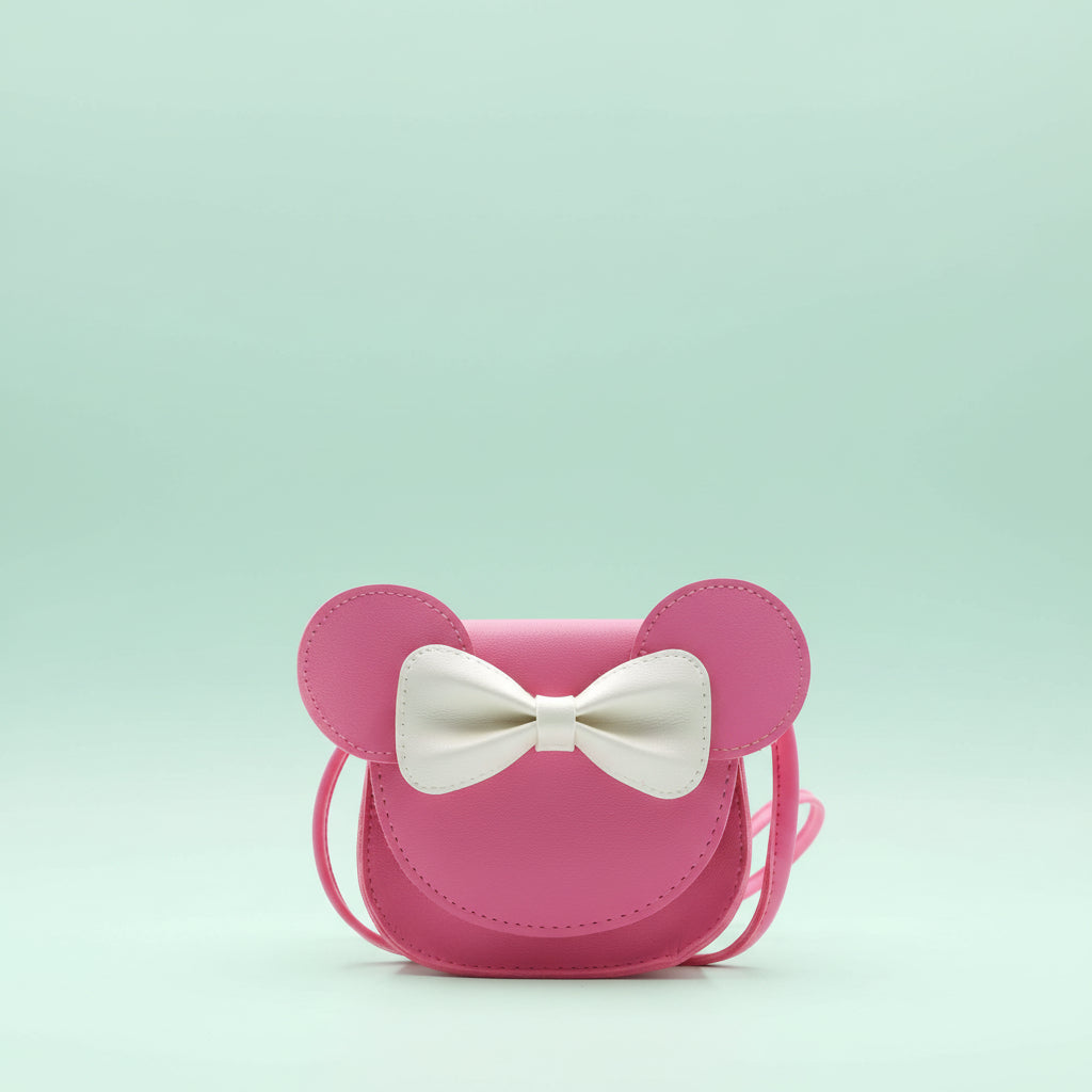 Borsetta da ragazza con topolino carino a tracolla con fiocco in pelle sintetica mini borsa a mano