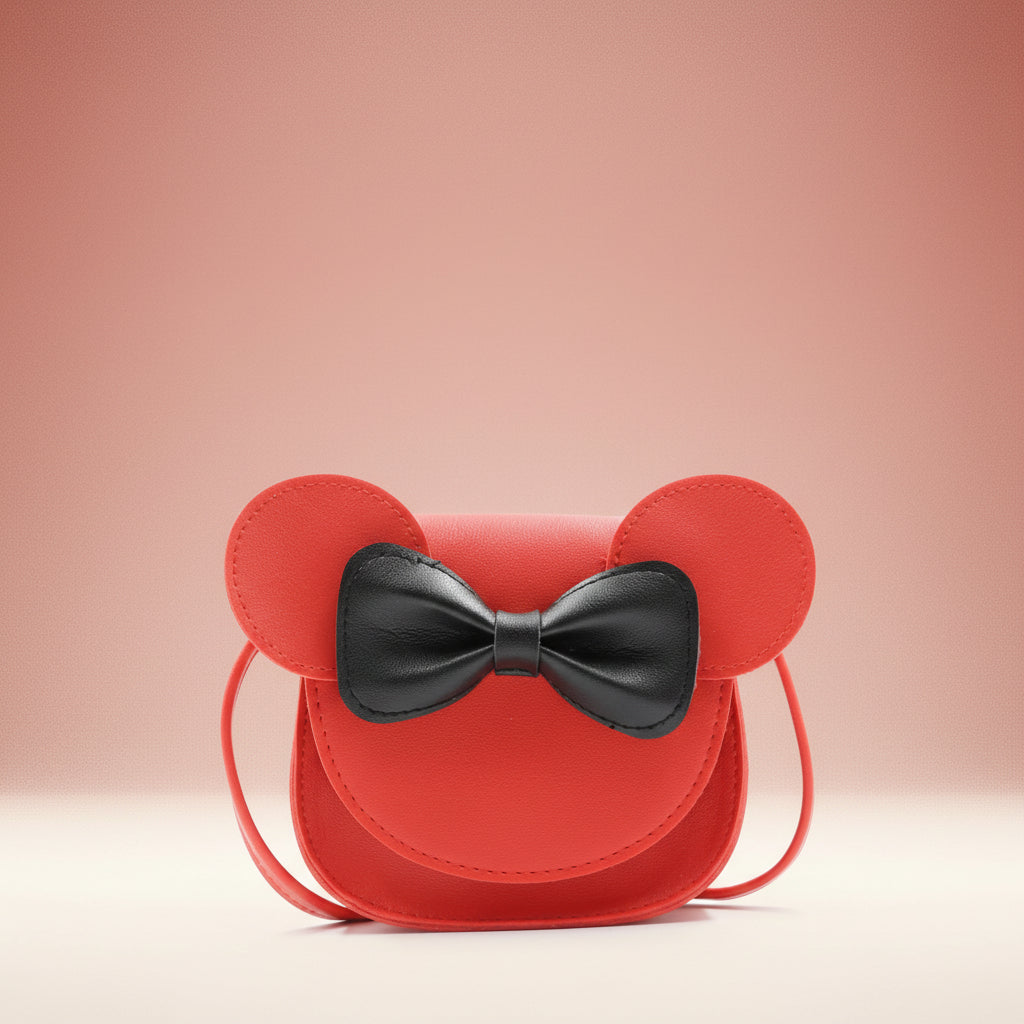 Borsetta da ragazza con topolino carino a tracolla con fiocco in pelle sintetica mini borsa a mano